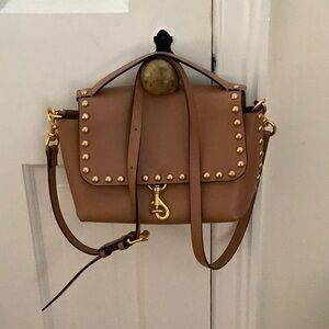 Rebecca Minkoff Tan Leather Crossbody Bag with Gold Studs “Blythe”